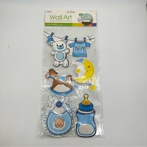 Baby Boy Nursery Wall Art Stickers 3D Glitter Teddy Bear Moon Bottle Decor New